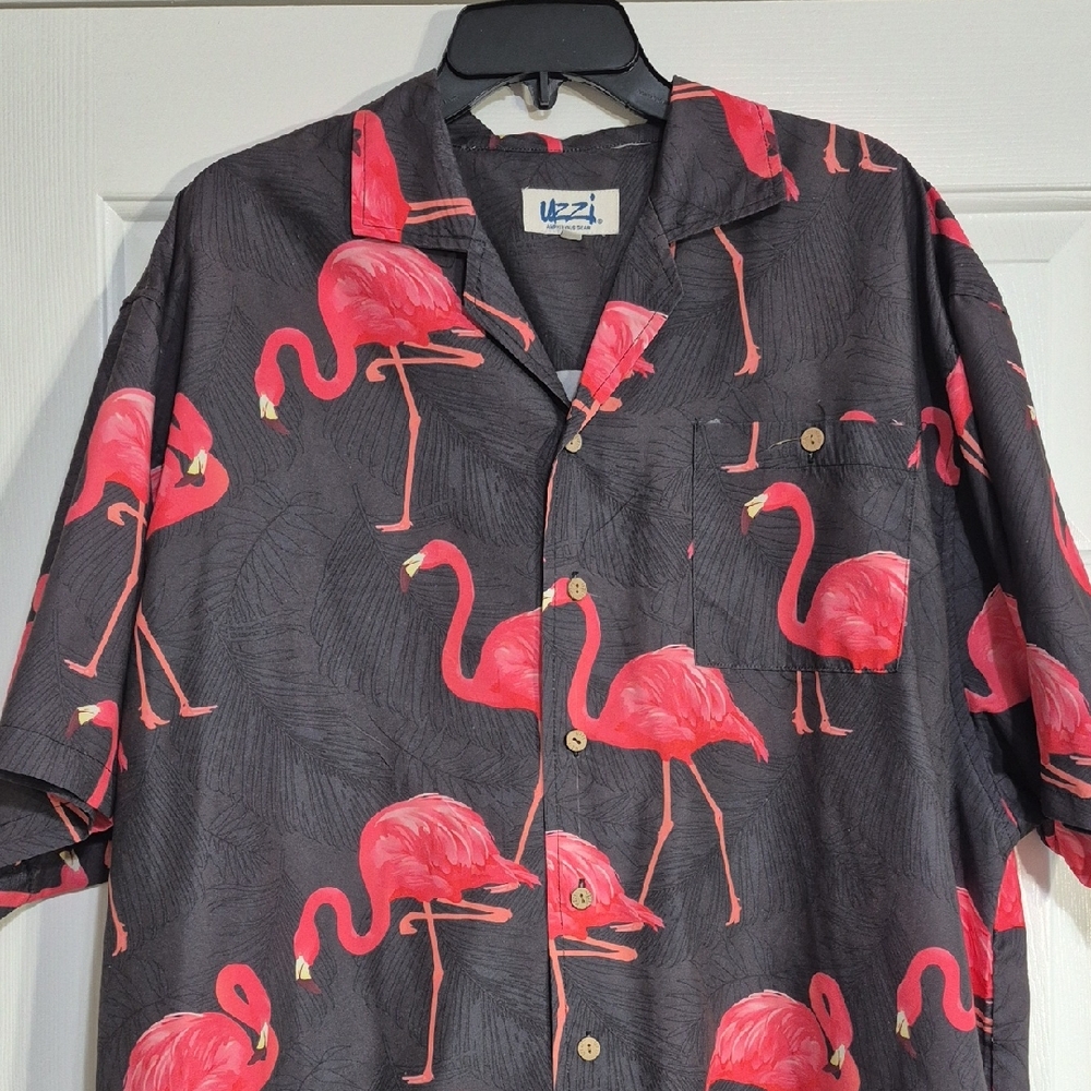 Uzi Men's Charcoal and Red Flamingo Casual Shirt